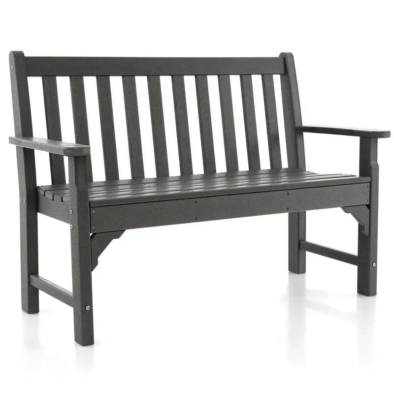 50" HDPE All-Weather Outdoor Patio Bench 2-Person Garden Park Bench Porch Loveseat Chair with Backrest & Armrests 1