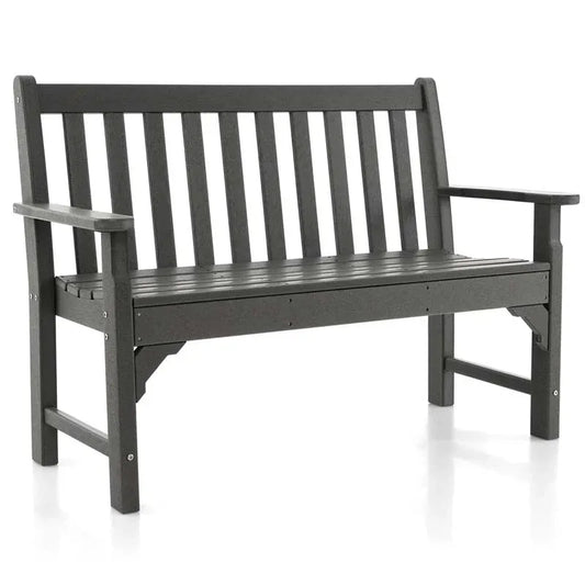 50" HDPE All-Weather Outdoor Patio Bench 2-Person Garden Park Bench Porch Loveseat Chair with Backrest & Armrests 1